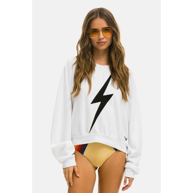 Women’s Bolt Stitch Relaxed Crew Sweatshirt White/Black