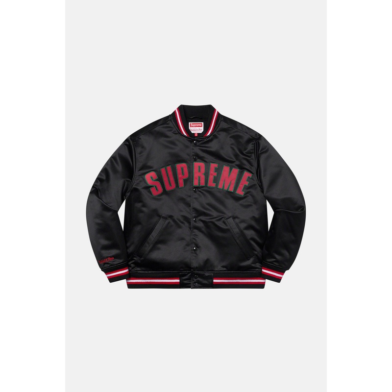 x Mitchell & Ness Satin Varsity Jacket Black