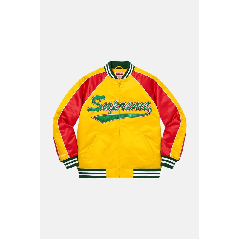 x Mitchell & Ness Sequin Logo Varsity Jacket Yellow/Red/Green