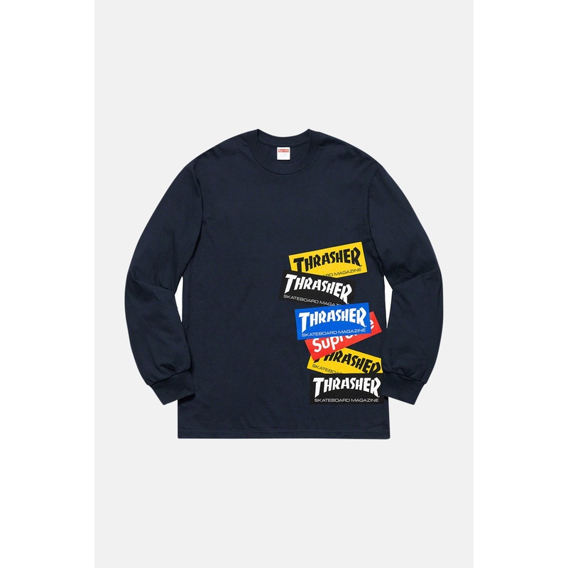 x Thrasher Multi-Logo Long Sleeve Tee Navy