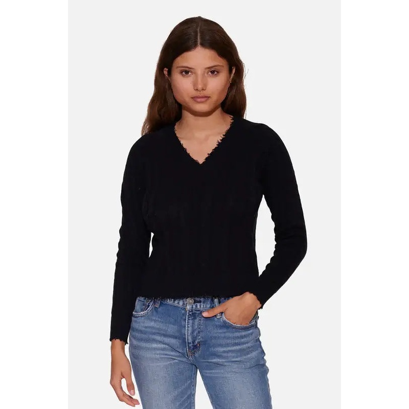 Amber Cable V Neck Sweater Black