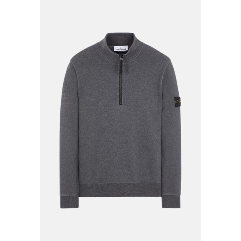 Cotton Fleece Half Zip Sweatshirt Dark Grey Melange