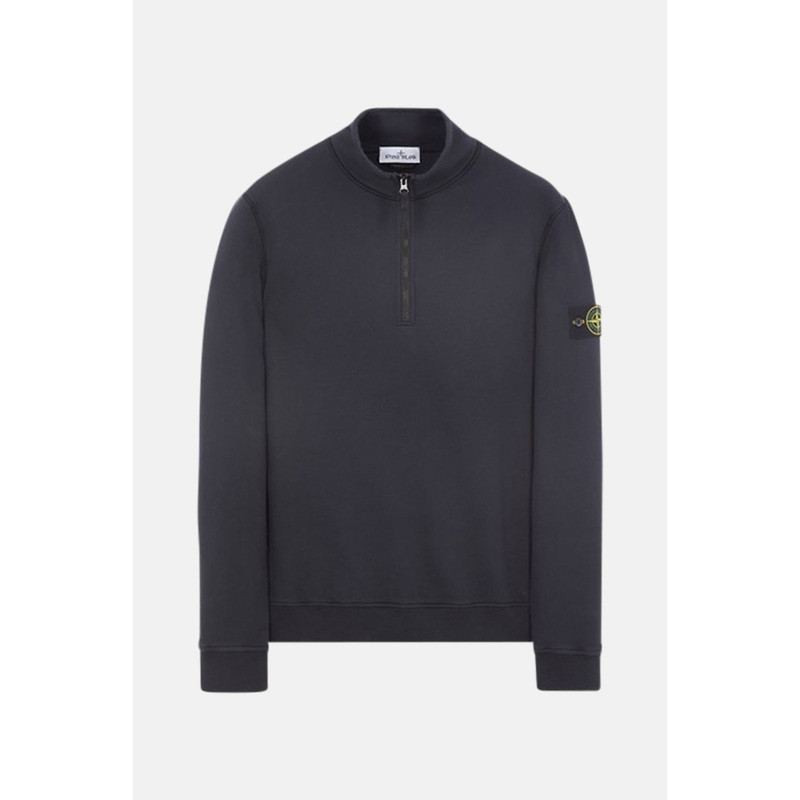 Cotton Fleece Half Zip Sweatshirt Medium Blue