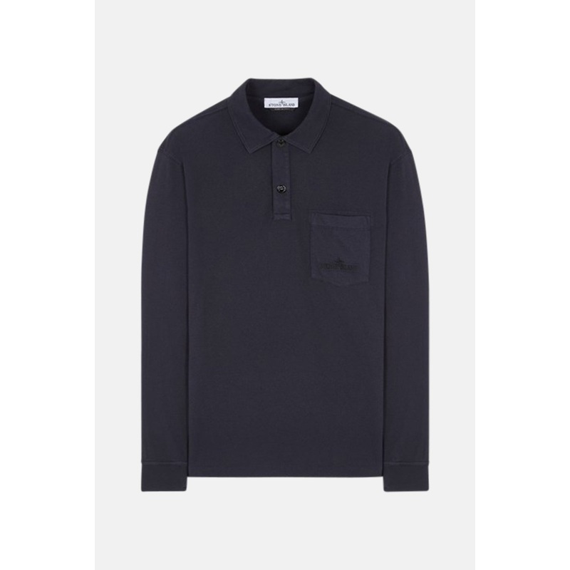 Garment Dyed Long Sleeve Polo Navy Blue