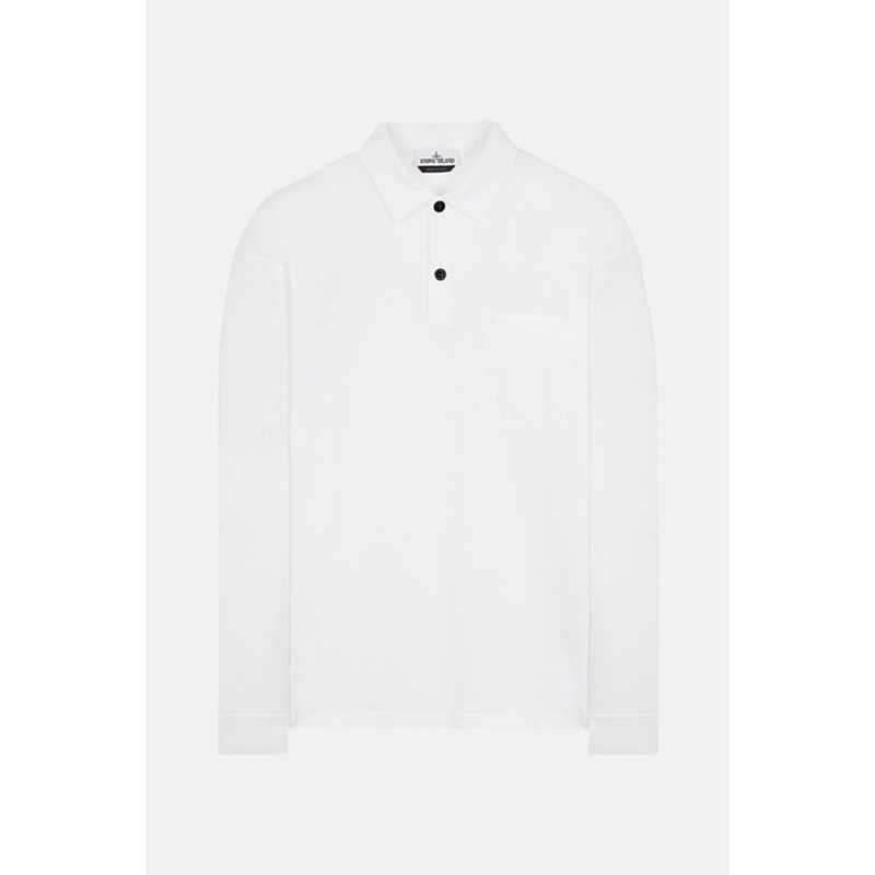 Garment Dyed Long Sleeve Polo White