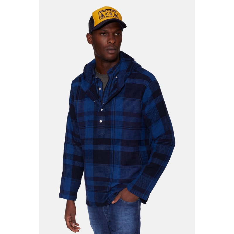 N35 Hooded Kurta Navy Check|S|M|L|XL|XXL