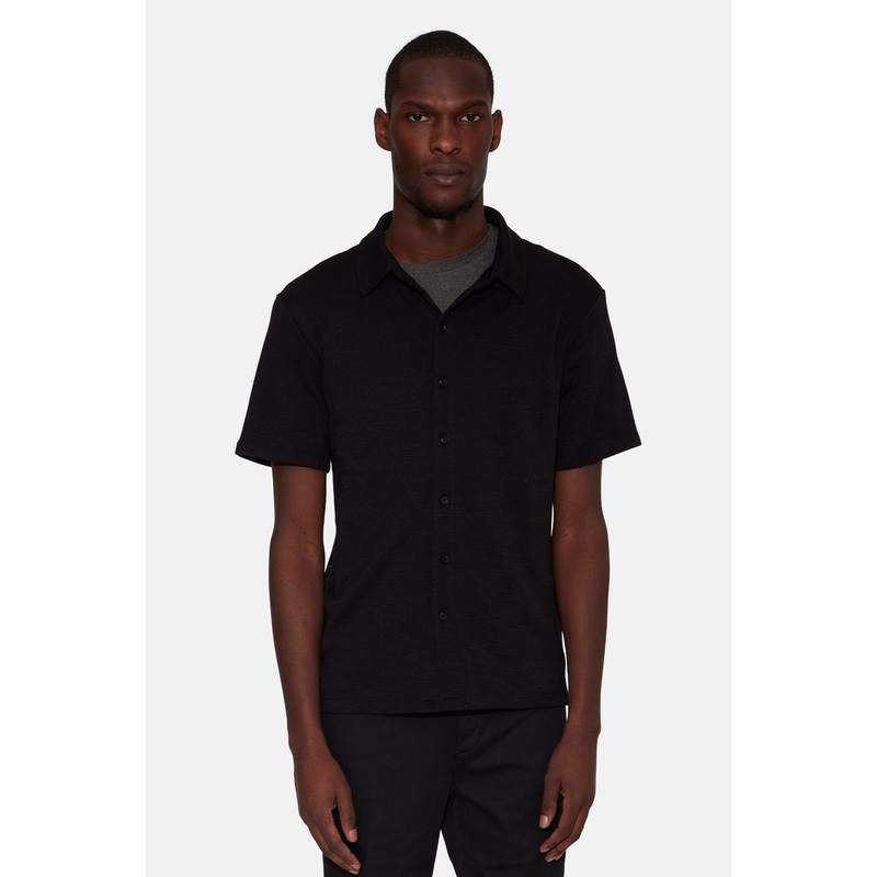 Short Sleeve Slub Buttondown Black
