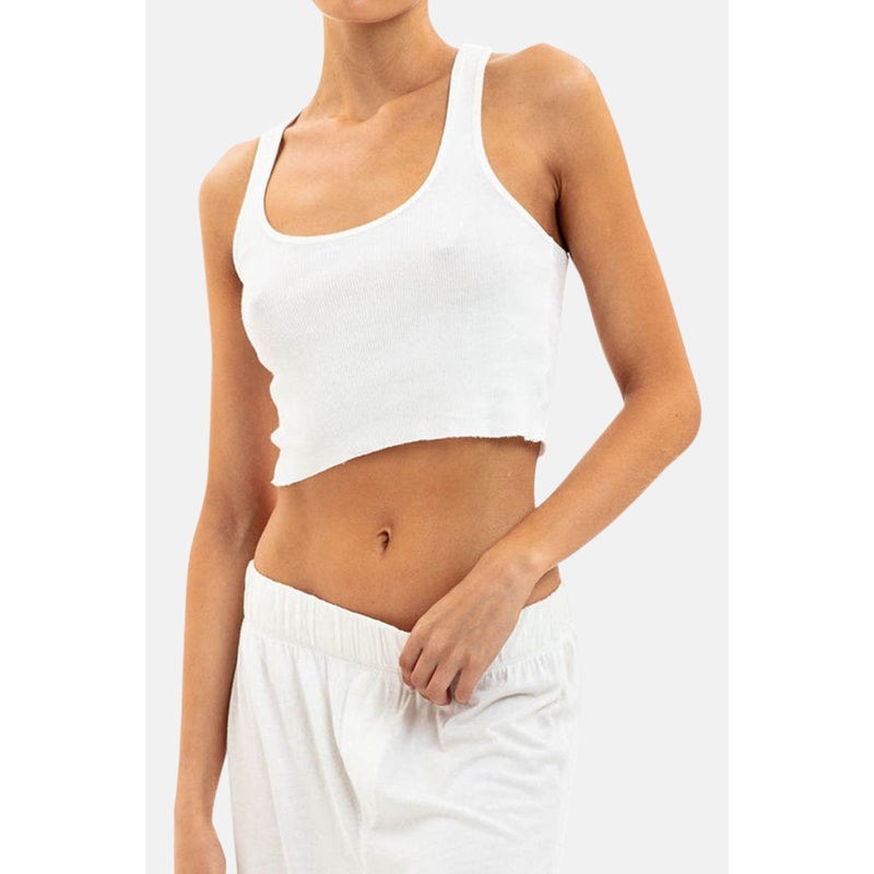 Cropped Rib Racerback Tank Ivory