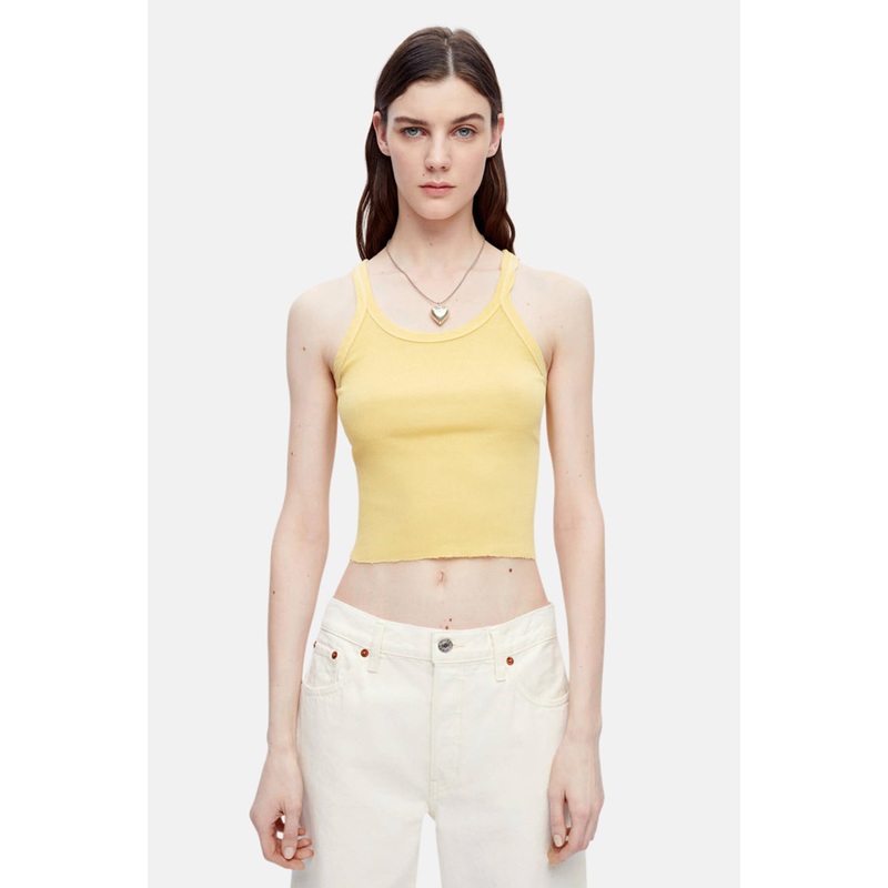 Cropped Ribbed Tank Yellow Ivory Stitch