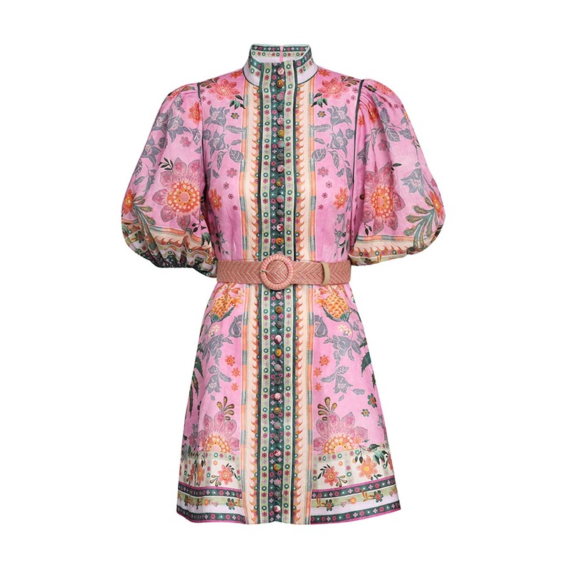 Ginger Buttoned Mini Dress Pink Multi
