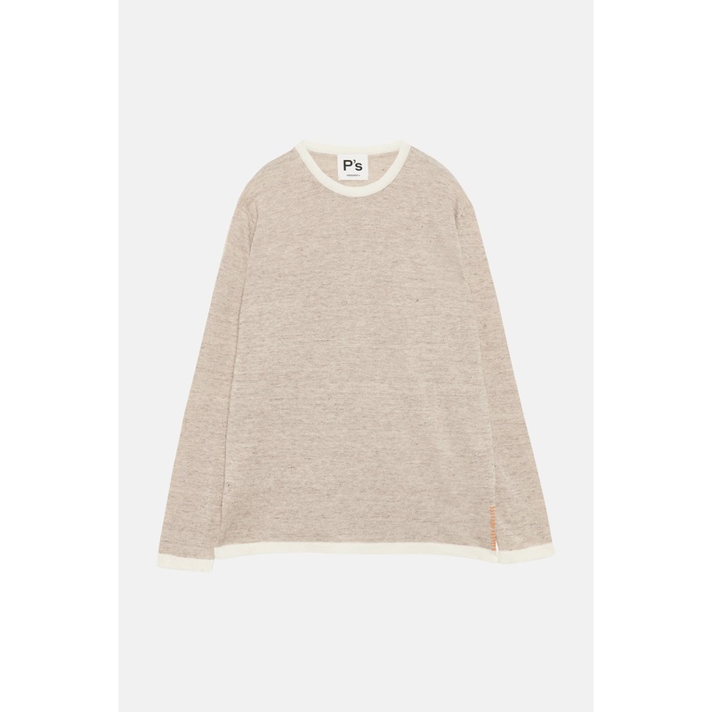 Linen Melange Contrast Crewneck Beige/Bianco