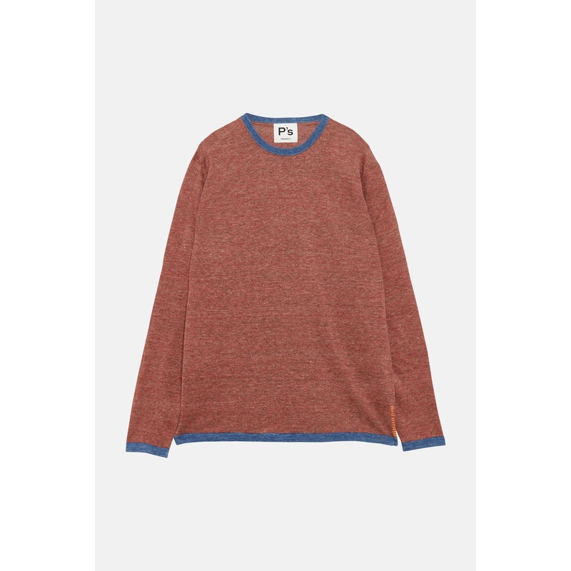 Linen Melange Contrast Crewneck Terra Rossa/Oceano