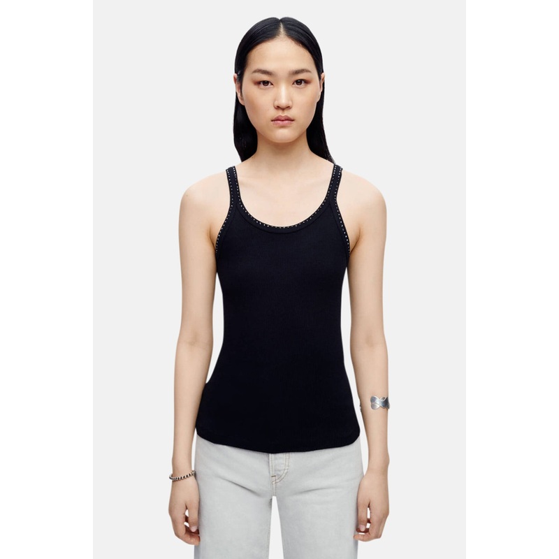 Ribbed Tank Black with Rhinestones
