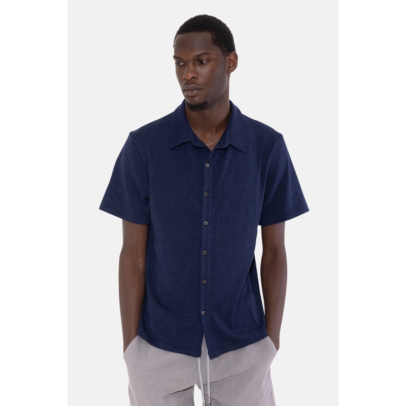 Short Sleeve Slub Buttondown Navy