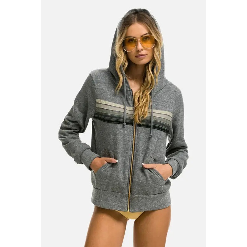 Women’s 5 Stripe Zip Hoodie Heather Grey/Grey