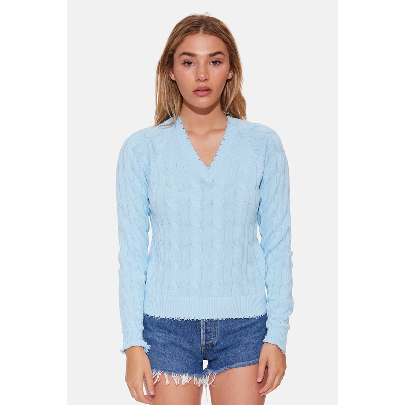 Amber Cable V Neck Sweater Summer Song