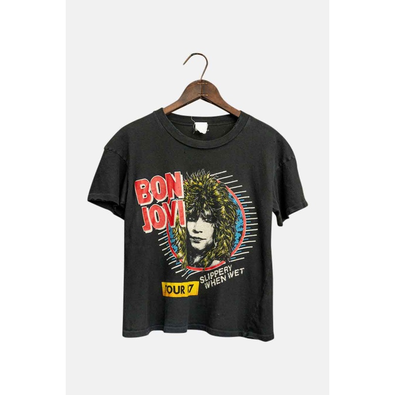 Bon Jovi Crop Tee Coal Pigment