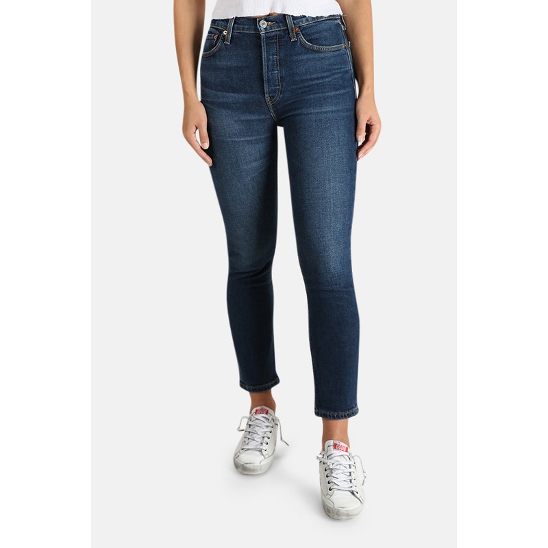 Comfort Stretch High Rise Crop Jean Midnight Blue