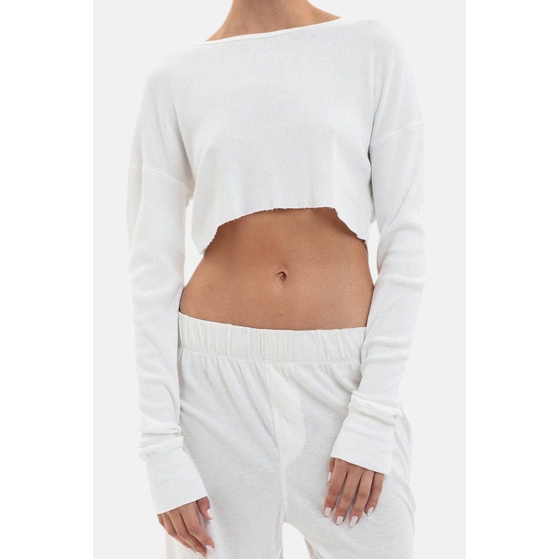 Cropped Rib Long Sleeve Tee Ivory