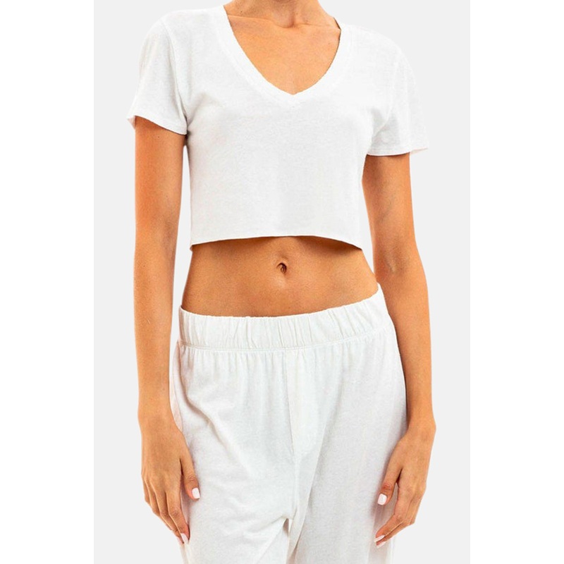 Cropped V Neck Tee Ivory|XS|S|M
