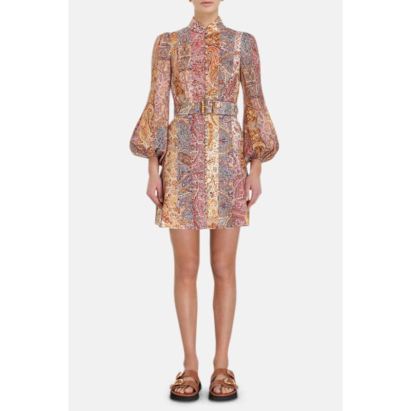 Luminosity Belted Mini Dress Multi Paisley Stripe