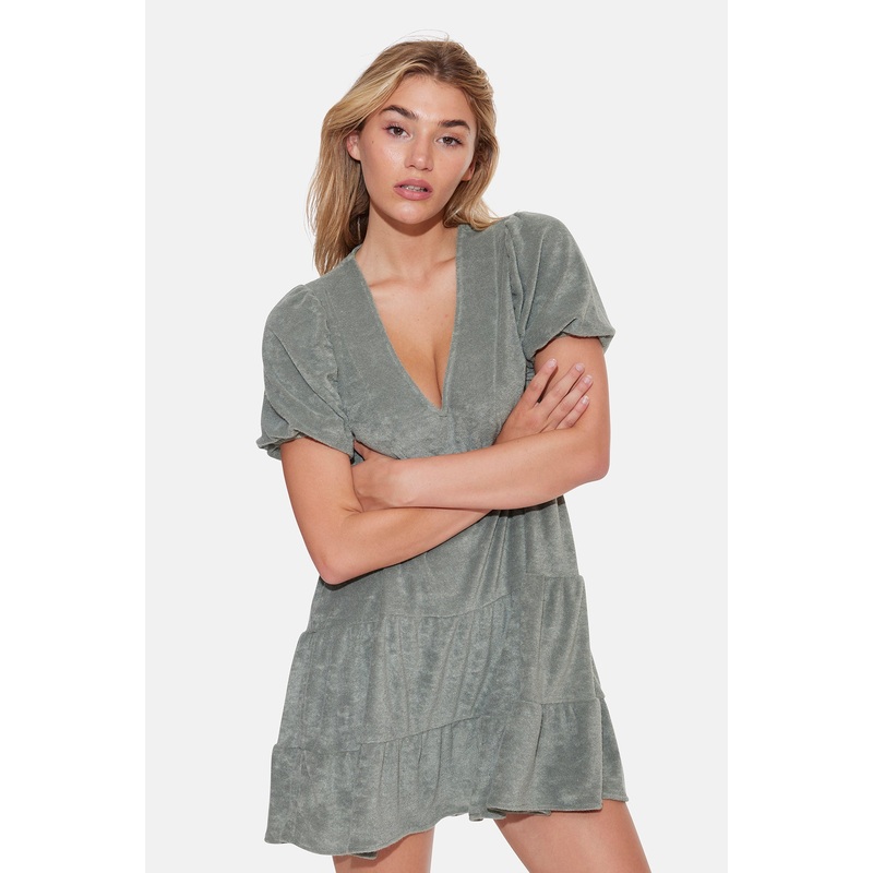 Stassi Pool Terry Tiered Dress Khaki