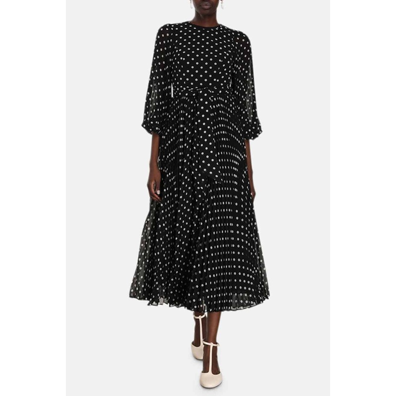 Sunray Long Sleeve Midi Black/Cream Dot