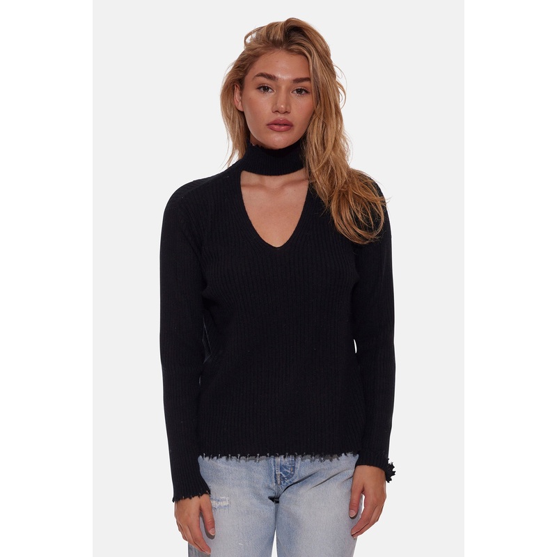 Taylor Cashmere Choker V Neck Sweater Black