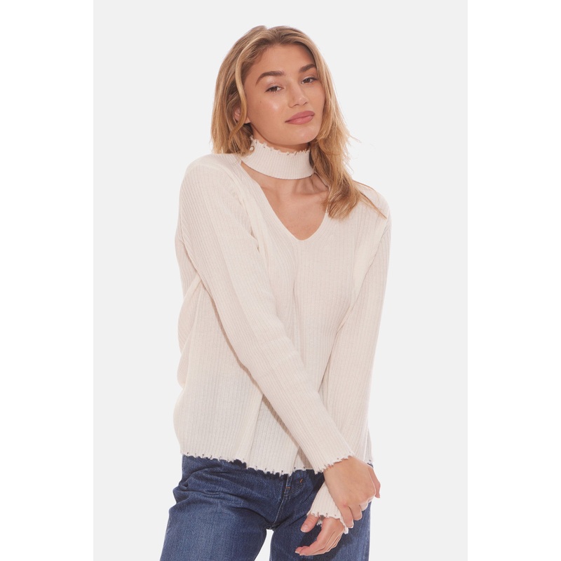 Taylor Cashmere Choker V Neck Sweater Eggshell