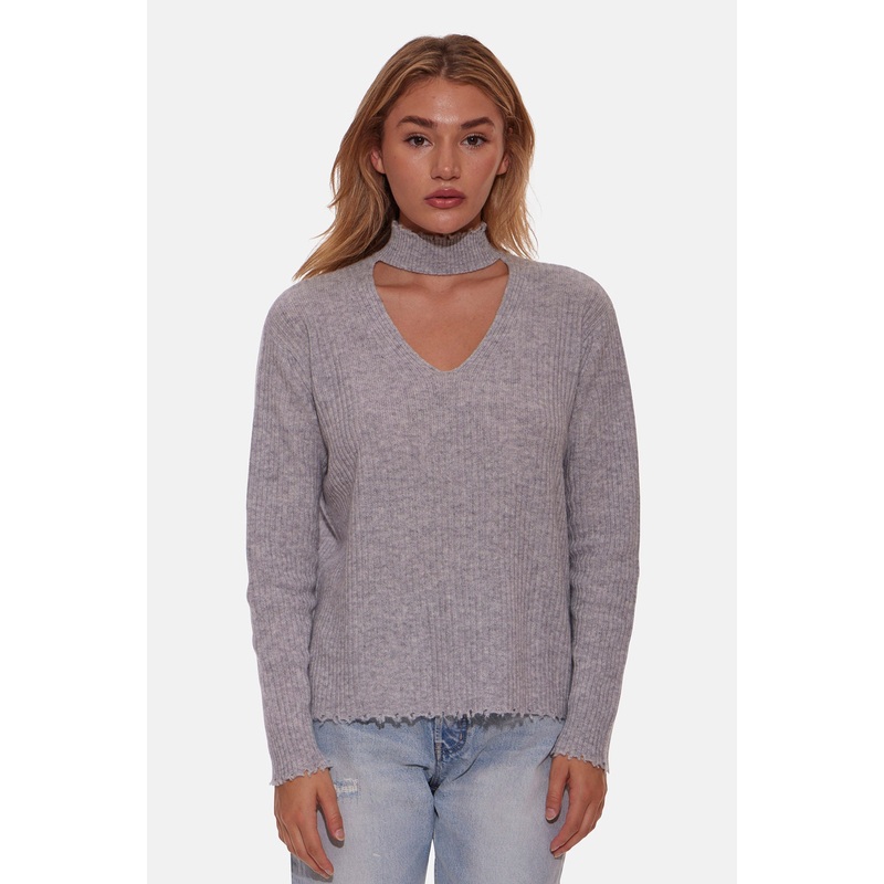 Taylor Cashmere Choker V Neck Sweater Storm