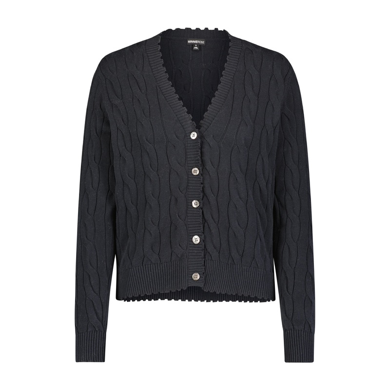 Cotton Cable Cardigan Black|XS|S|M|L