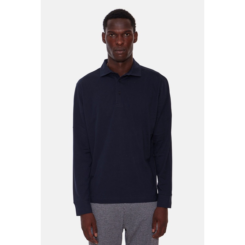 Organic Long Sleeve Polo Navy|XS|S|M|L|XL|XXL|XXXL