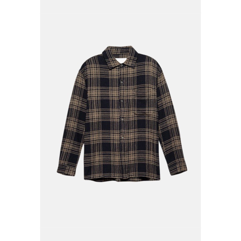 Relaxed Long Sleeve Shirt Tan Plaid