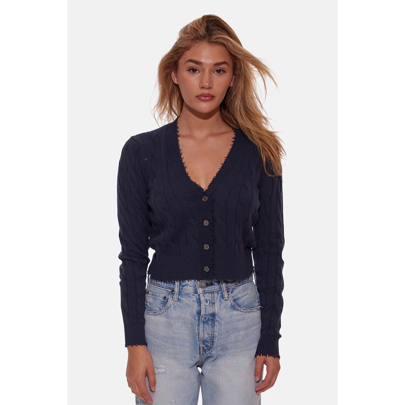 Satya Cable Cropped Cardigan Navy