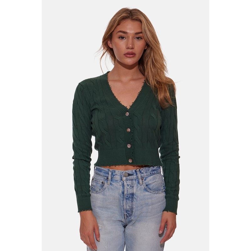 Satya Cable Cropped Cardigan Pine