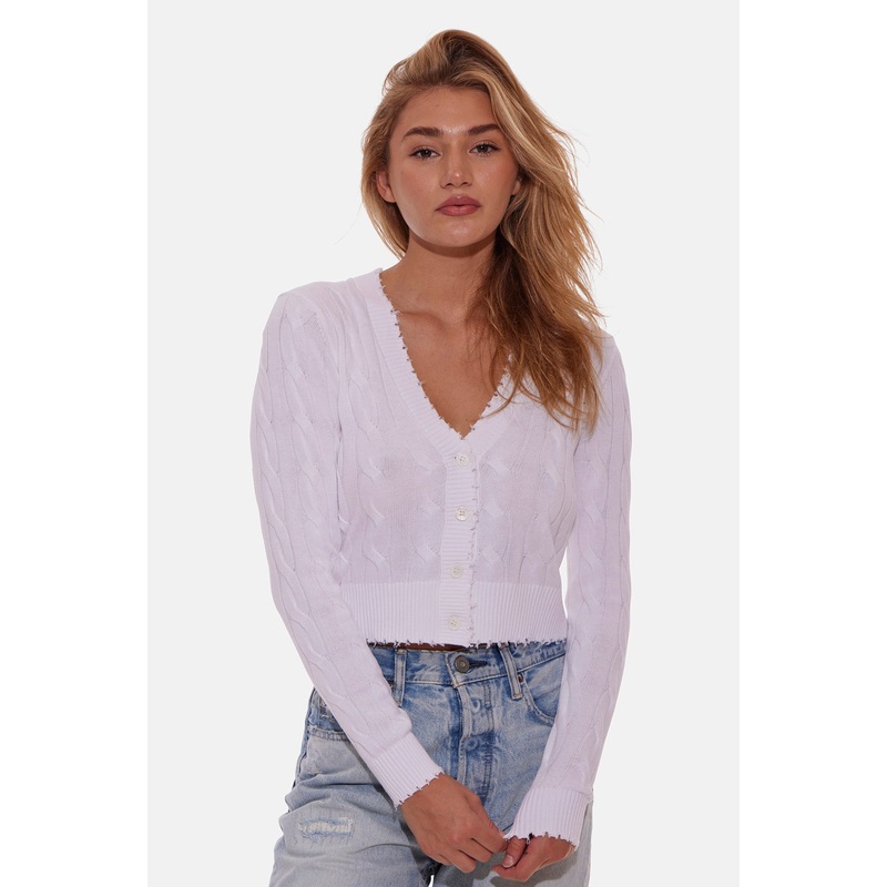 Satya Cable Cropped Cardigan White