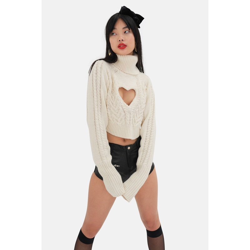 Vera Cropped Cut Out Sweater Cream