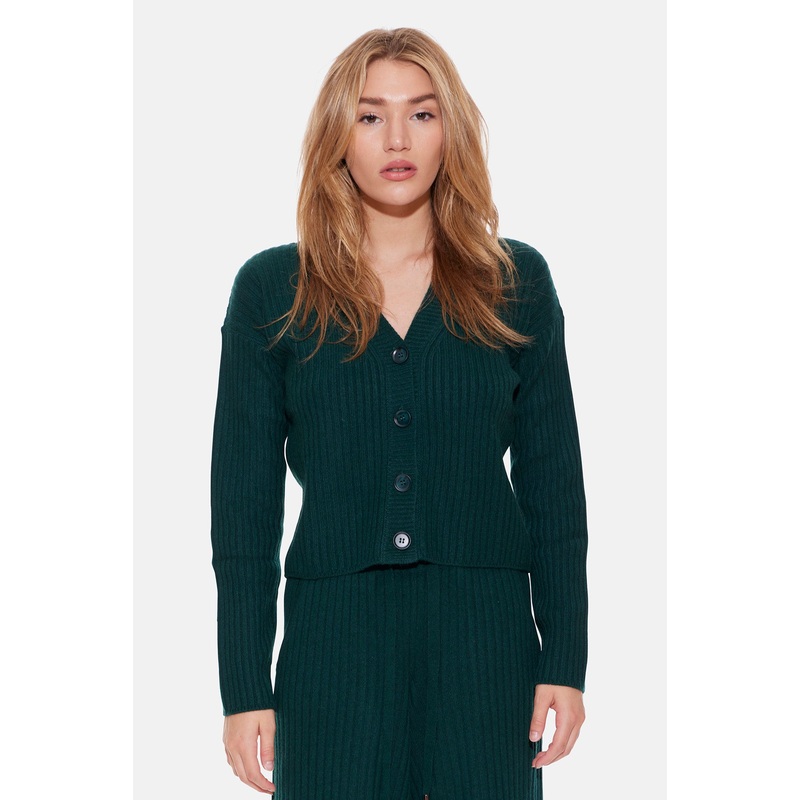 Beatrice Ribbed Cardigan Deep Forest