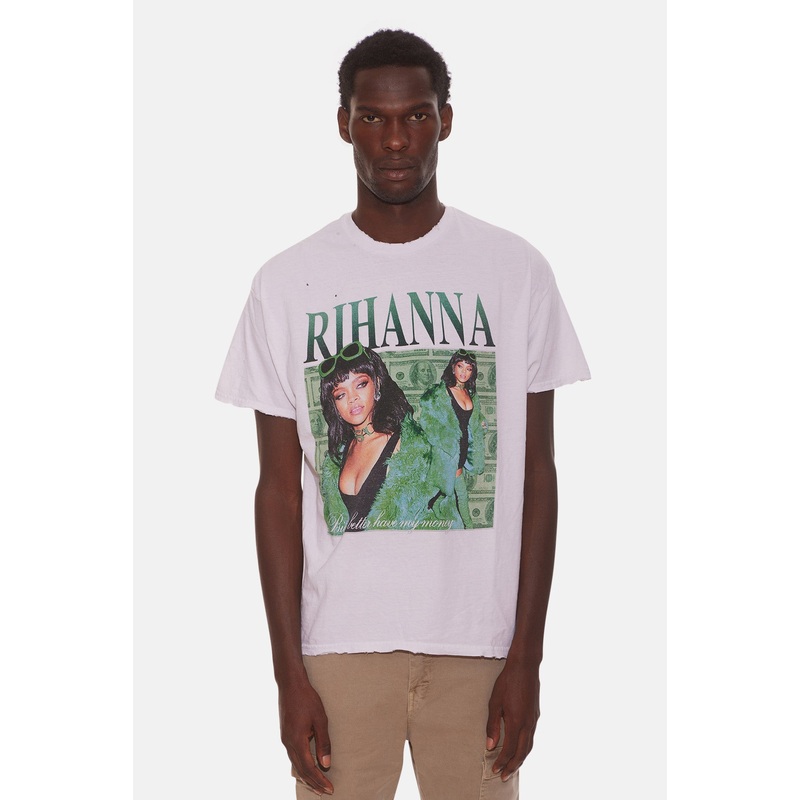 Distressed Rihanna Money Tee White