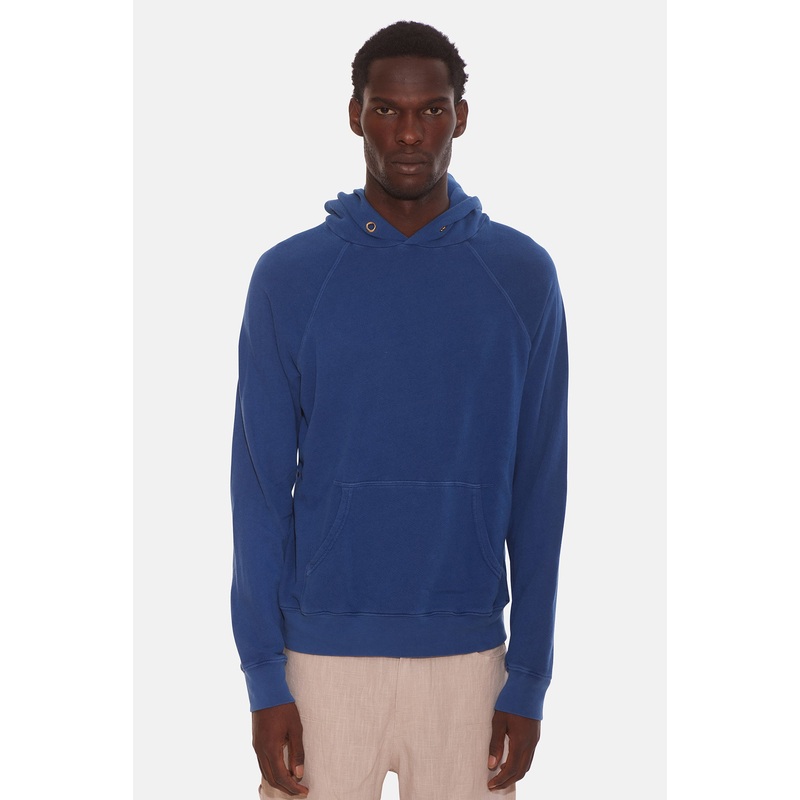 French Terry Raglan Hoodie Washed Cobalt