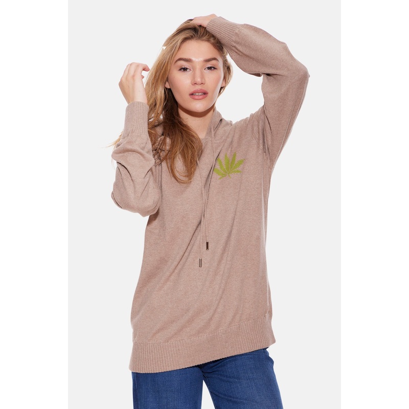 Leaf Intarsia Hood Pullover Walnut