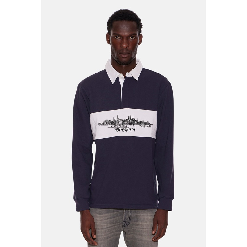 NYC Skyline Striped Rugby Navy W/White