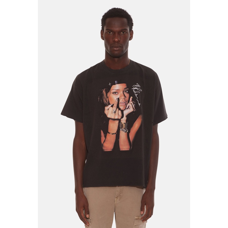 Rihanna Middle Finger Distressed Tee Black