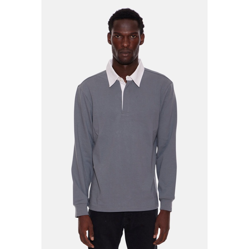 Solid Rugby Grey W/ White Collar