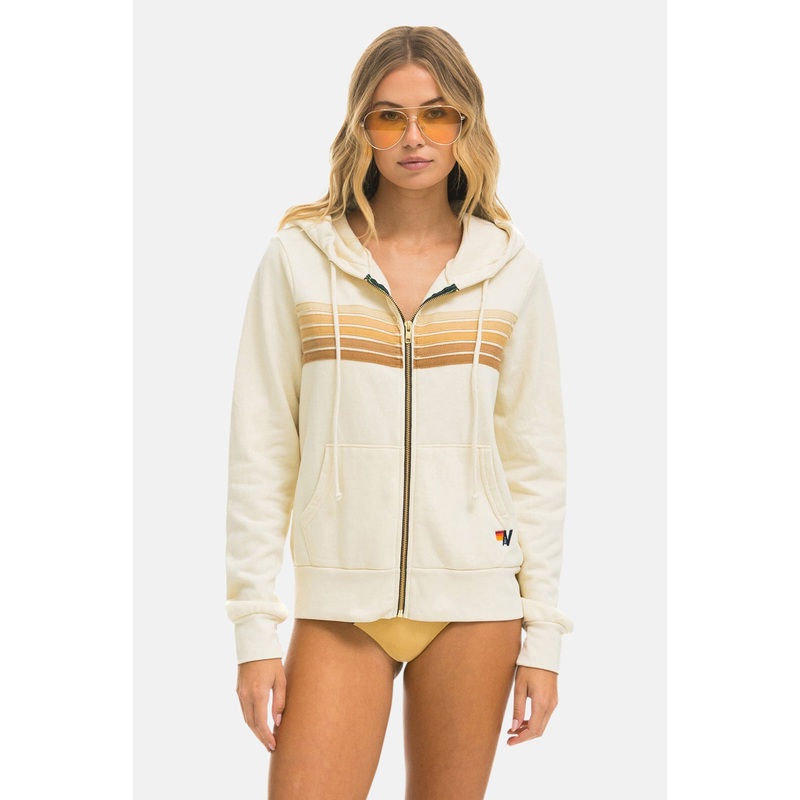5 Stripe Zip Hoodie Vintage White/Tan