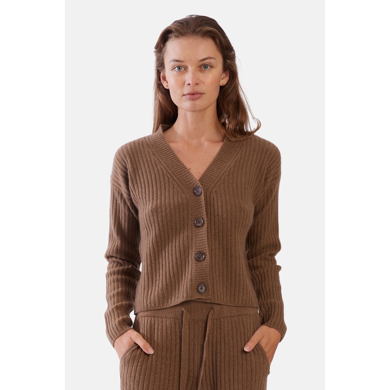 Beatrice Ribbed Cardigan Oak Gall