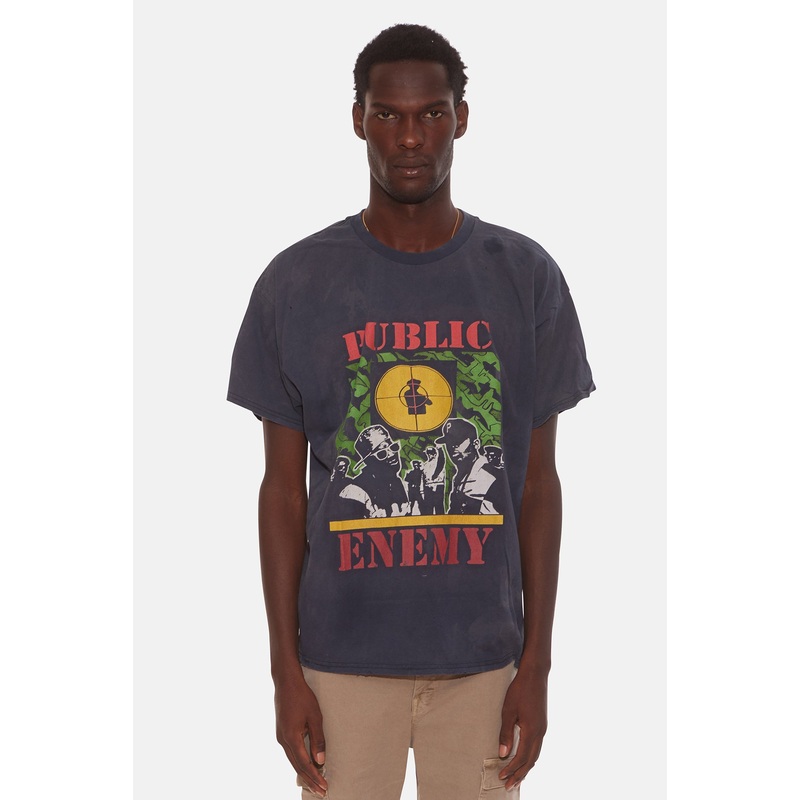 Distressed Public Enemy Vintage Tee Yellow Target Charocoal