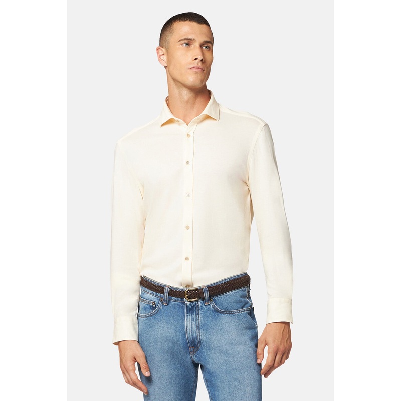 Jersey Cotton Button Up Shirt Vanilla