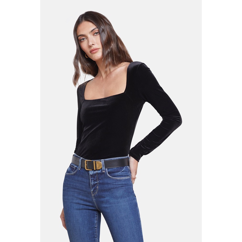 Kinley Long Sleeve Square Neck Top Black