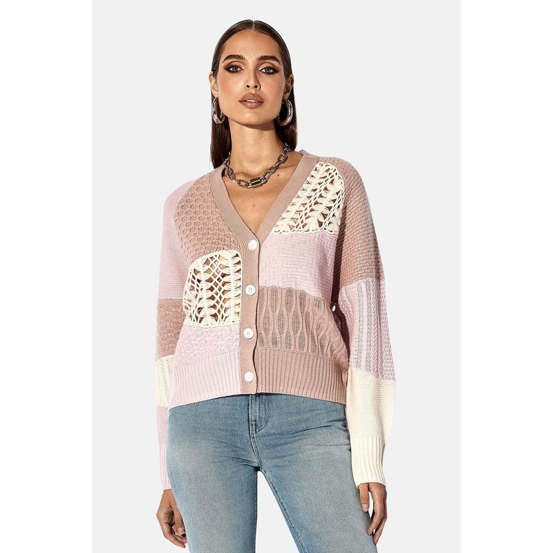 Patchwork Cardigan Desert Rose Pink Multi